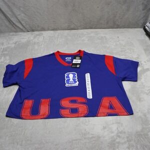FIFA Shirt Womens XL Blue V-Neck World Cup 2026 USA Cropped Relaxed Tee $25 NEW